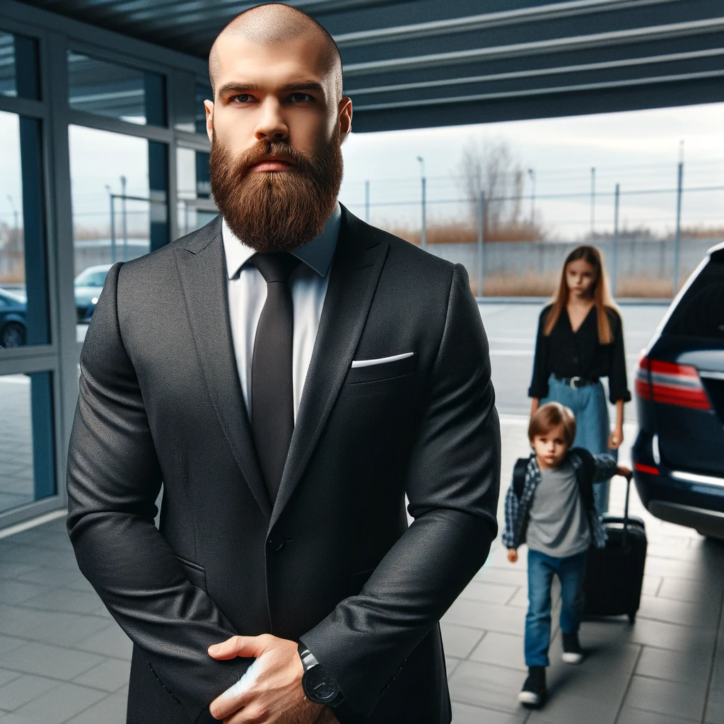 Child custody close personal protection specialist guarding a mother and child during a custody exchange - Aubor Group